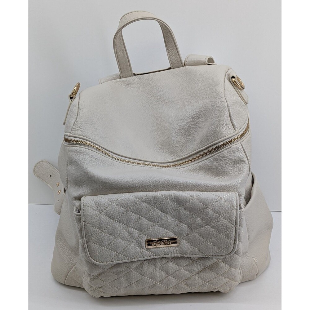 Luli Bebe Monaco Pearl White Vegan Leather Diaper Bag Backpack Changing Pad